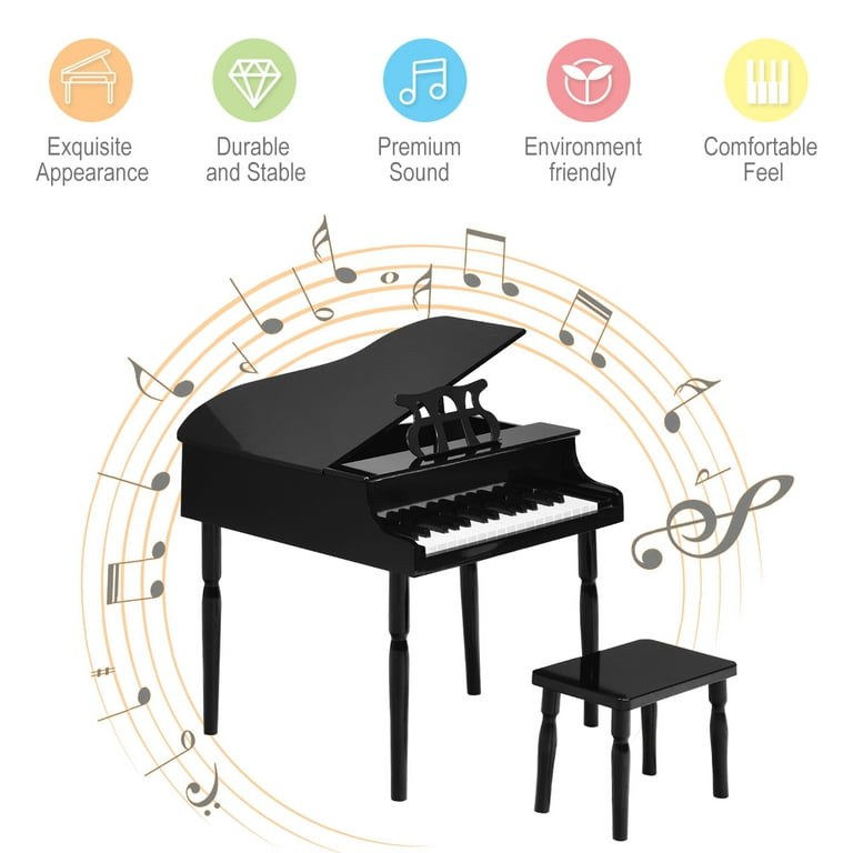 Costway Kids 30-Key Baby Grand Piano with Stool, Wooden