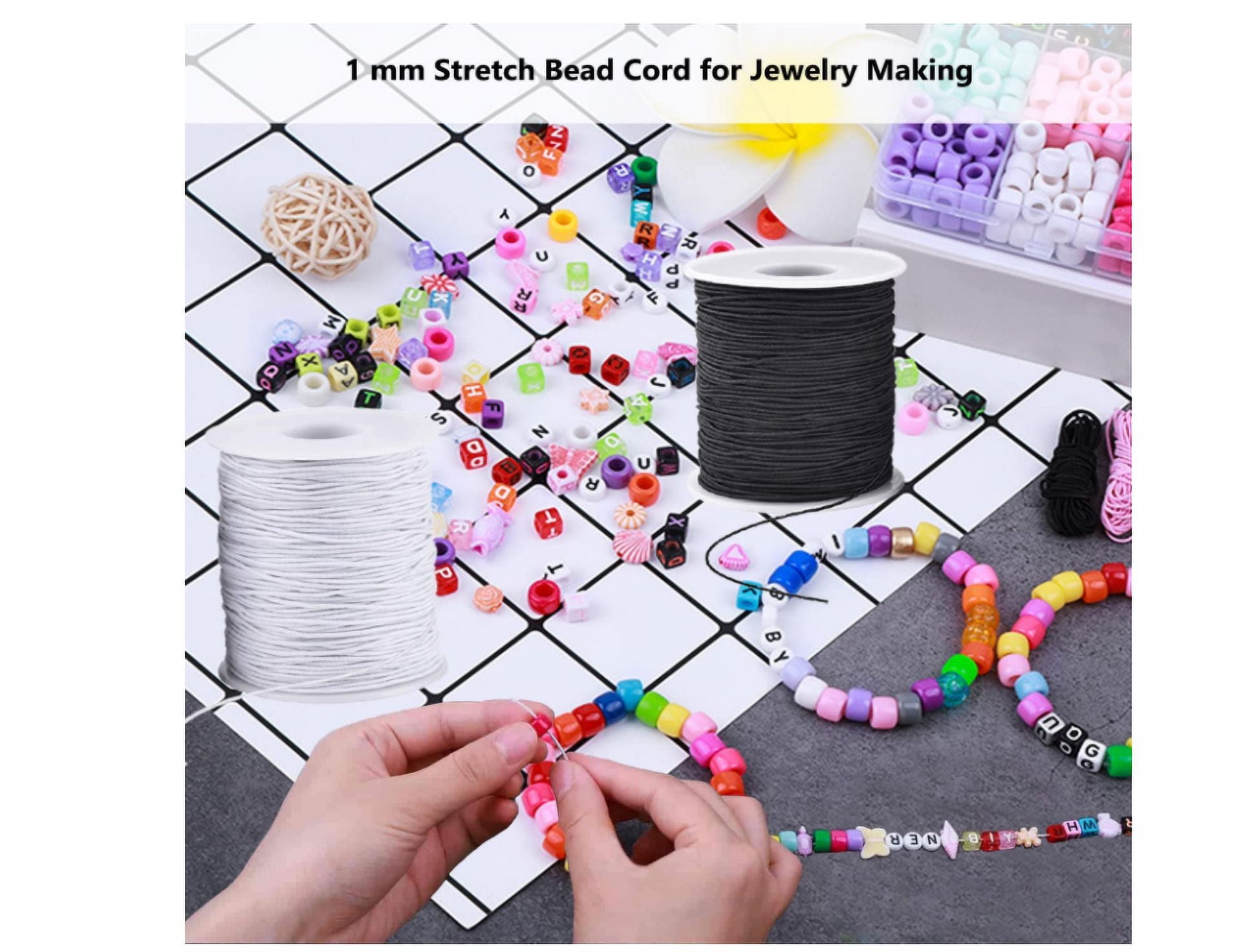  2 Rolls 1 mm Elastic Beading Cord for Bracelet Stretchy Elastic  String for Jewelry Making Sewing Necklace 100 Meters Elastic Bracelets Cord  Crafts Beading Thread DIY Crafting Cord (Black + White)