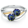 thumbnail image 2 of Gem Stone King 925 Sterling Silver and 10k Yellow Gold Blue Mystic Topaz and White Lab Grown Diamond 2 Stone Engagement Ring for Women (1.04 Cttw, Round 5MM, Gemstone, Size 6), 2 of 4