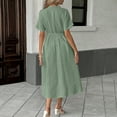 thumbnail image 5 of Summer Sun Dresses for Womens 2026 Plus Size Fashion Solid-Color Casual Short-Sleeved V-Neck Cinched Waist Thin Belt Dress, 5 of 9