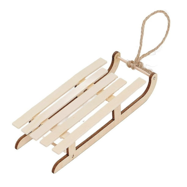 Miniature Sleigh Lifelike Decorative Ornament Wooden Sled Model for Dollhouse Photo Prop Desktop Natural Wood Color
