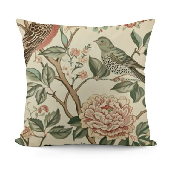 SHANXI Vintage Bird Floral Pillow Covers Pink Green Yellow Flower Leaves Decorative Throw Pillows For Couch Chinoiserie Cases Farmhouse Home Decor Sofa Bed Porch Outdoor 12x12in
