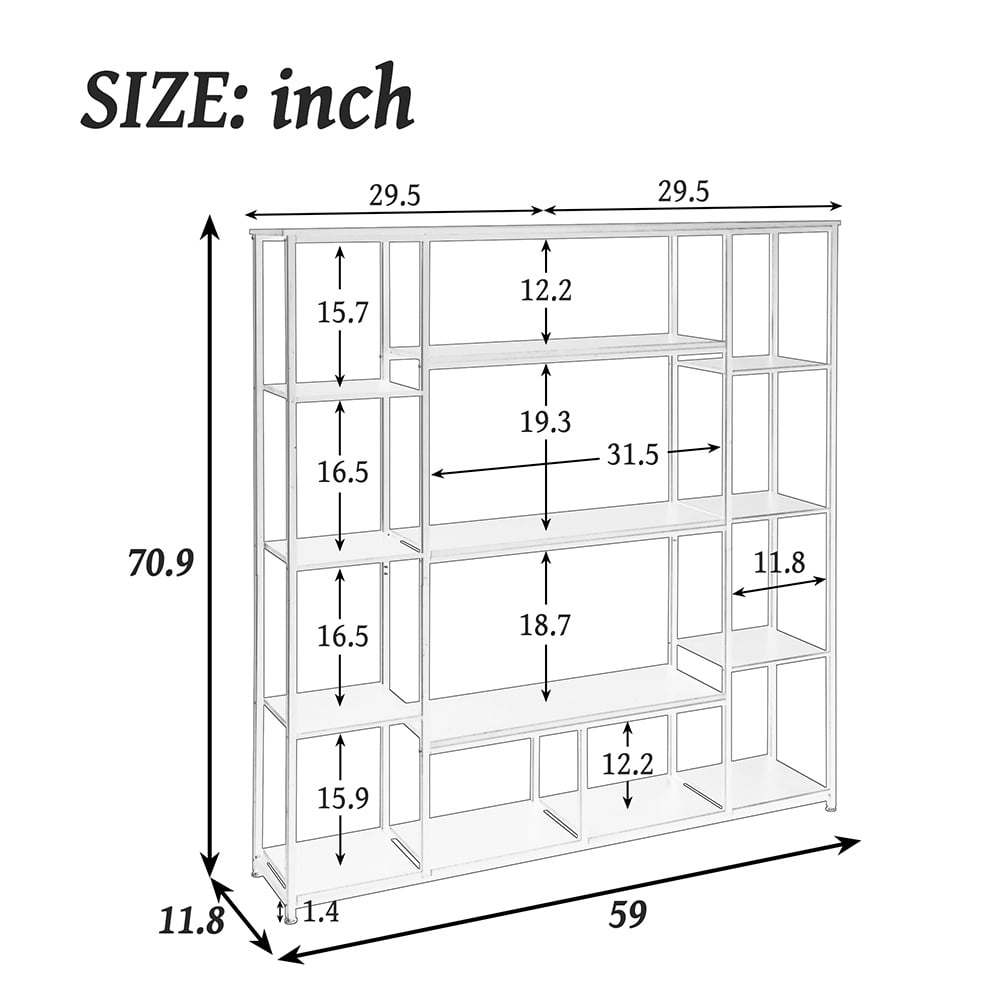 Resenkos 5 Tier Tall Industrial Bookcase Wood Metal Frame Standing Book Shelf, Display Bookshelves Storage Organizer,Black