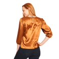 thumbnail image 3 of Blusa Mujer Lisa Ocre Manga 3/4 Plizada Satinada Casual cafe G INCÃGNITA 550453, 3 of 5