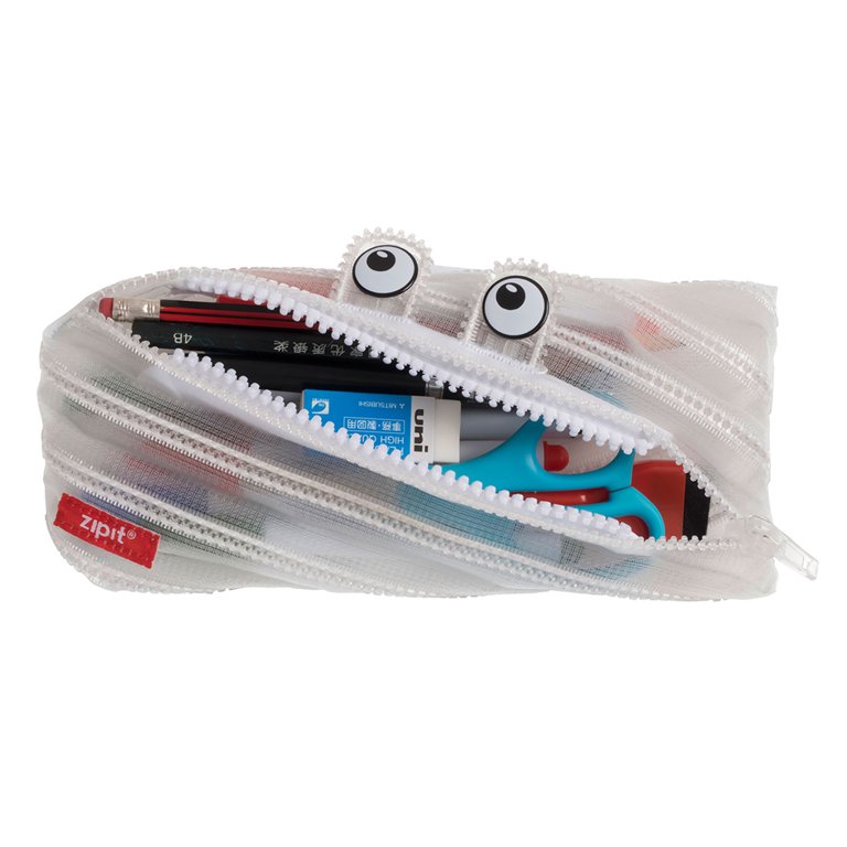 Zipit Monster Pencil Case, Clear Pencil Pouch, Holds Up to 30 Pens, Made of One Long Zipper Clear White