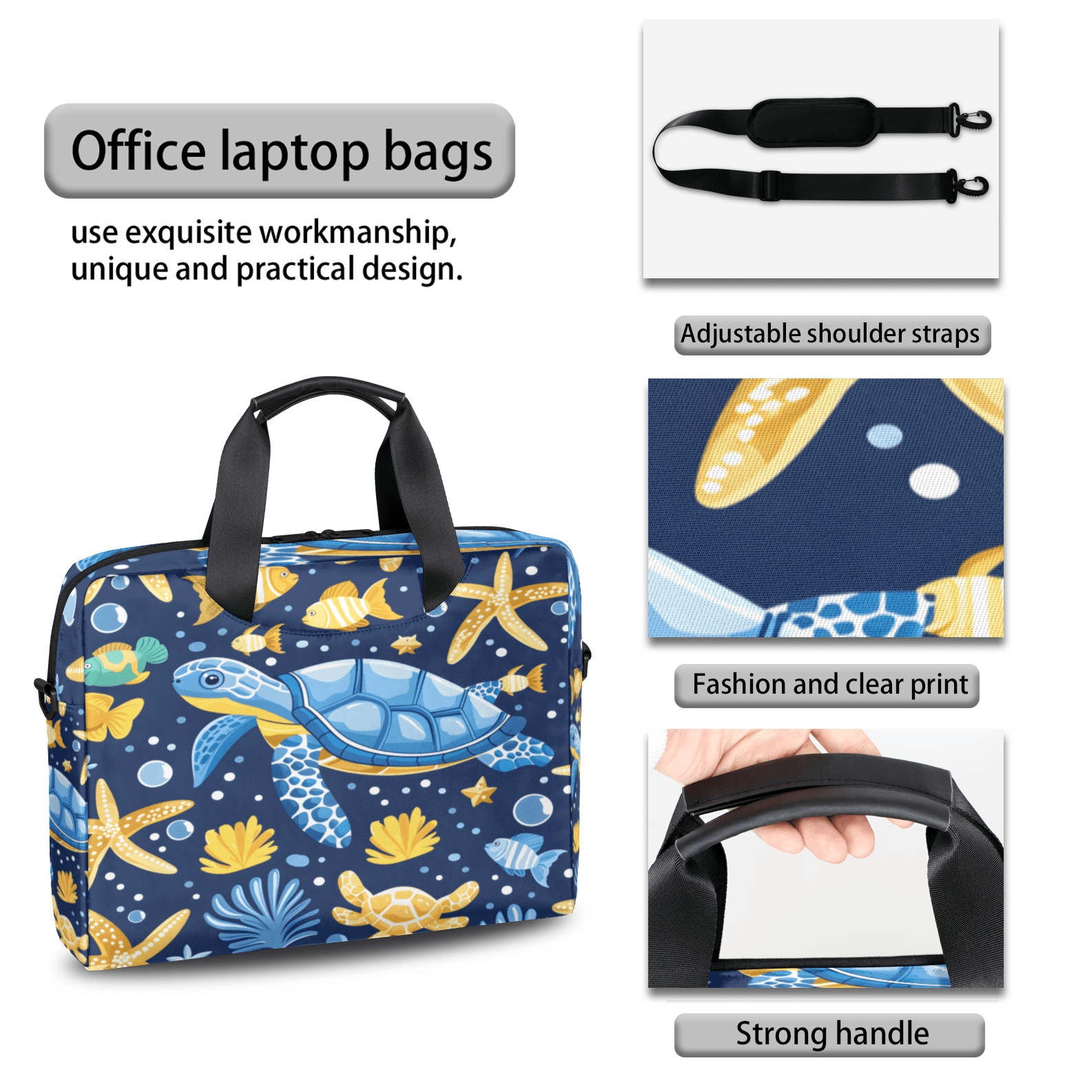 Herdesigns Sea Turtle Laptop Bag for Women Men, Computer Case Briefcase Messenger Bags, 15-15.6 inch Laptop Sleeve Shoulder Bag
