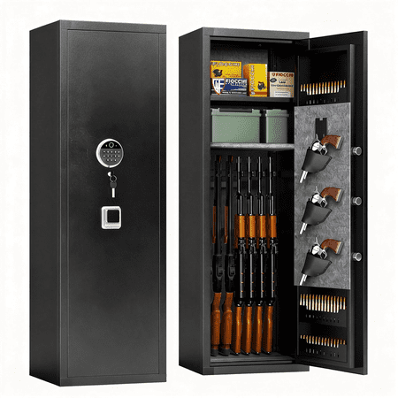 16-17 Fingerprint Gun Safe for Rifles and Pistols 57 Fireproof Safe Gun Safes for Rifle and Password Lock Gun Cabinet for Home with Adjustable Shelves