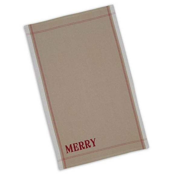 Christmas Kitchen Dish Towel, Khaki Colored 100% Cotton Print Towel, Merry