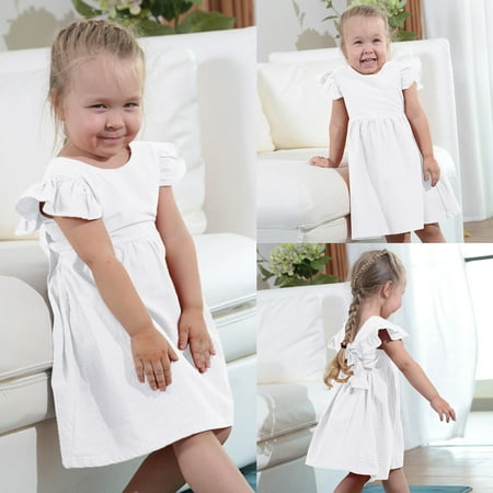 

Huilaibazo Girls Dress Toddler Kids Girls Solid Short Fly Sleeve Bowknot Tulle Ball Gown Dress Princess Clothes