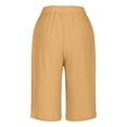 thumbnail image 7 of Women's Cotton Linen Bermuda Shorts Knee Length Elastic Waist Loose Fit Summer Casual Shorts with Pockets, #03 Ginger, L, 7 of 7