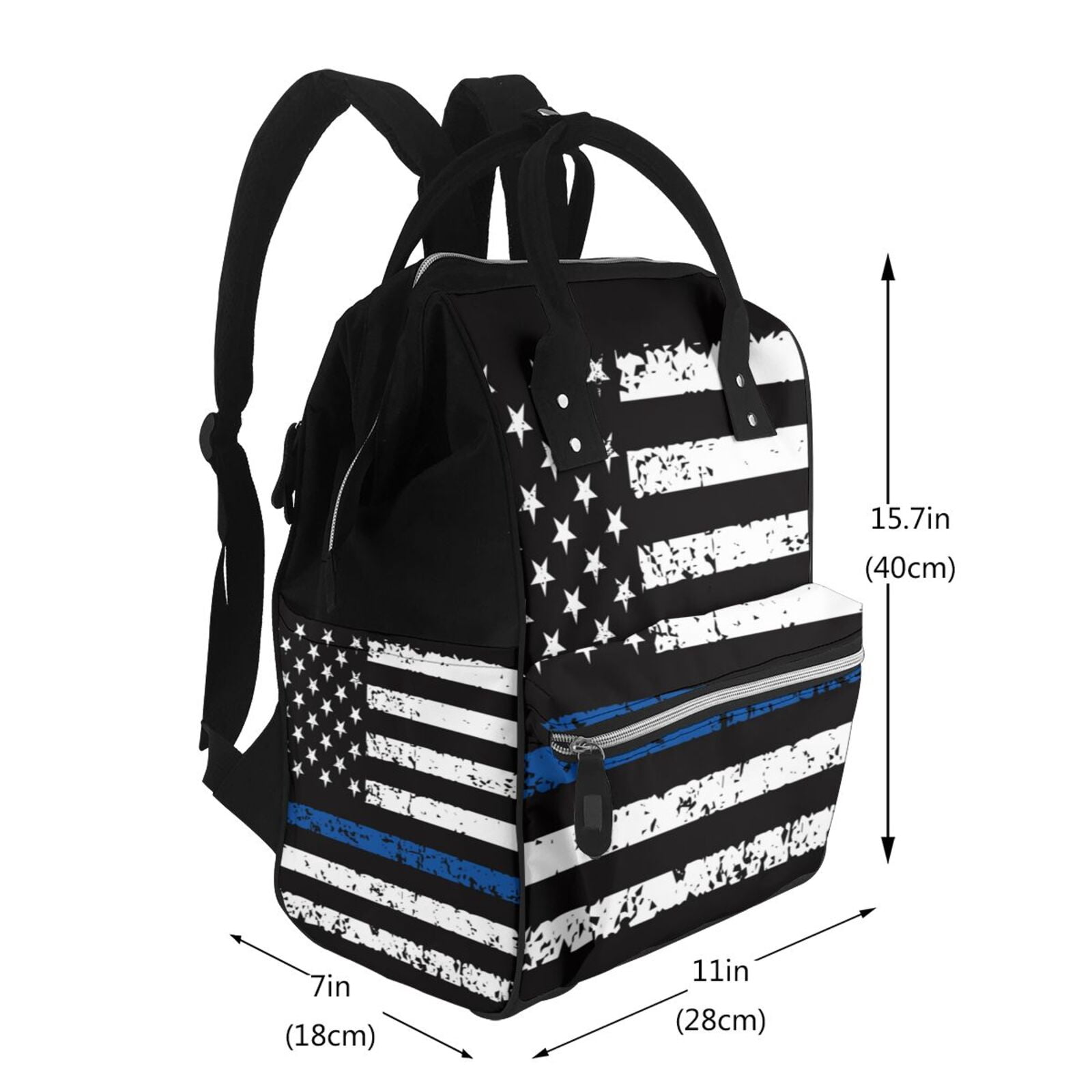 Ratiio Thin Blue Line Flag Mummy Backpack - Waterproof Twill Canvas, Large Capacity Diaper Bag with Multiple Pockets and Adjustable Straps