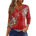 thumbnail image 3 of 4th Of July Shirts for Women Summer Patriotic 3/4 Length Sleeve Womens Tops 250 Anniversary Usa Flag Henley V Neck Independence Day Festival American Flag Floral Print Fashion Clothing Wine XXL, 3 of 7