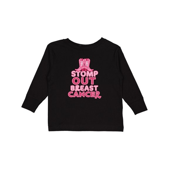 Inktastic Stomp Out Breast Cancer with Pink Cowgirl Boots Boys or Girls Long Sleeve Toddler T-Shirt