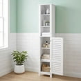 thumbnail image 2 of Tall White Bathroom Storage Cabinet with Open Shelves and Vented Door, Slim Linen Cabinet for Compact Bathroom Organization, Santorin Collection, 2 of 9