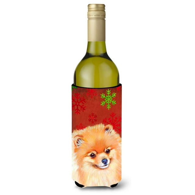 Pomeranian Copos De Nieve Rojos Y Verdes Vacaciones Navidad Botella De Vino Aislador De Bebidas Aislador De Bebidas Hugger