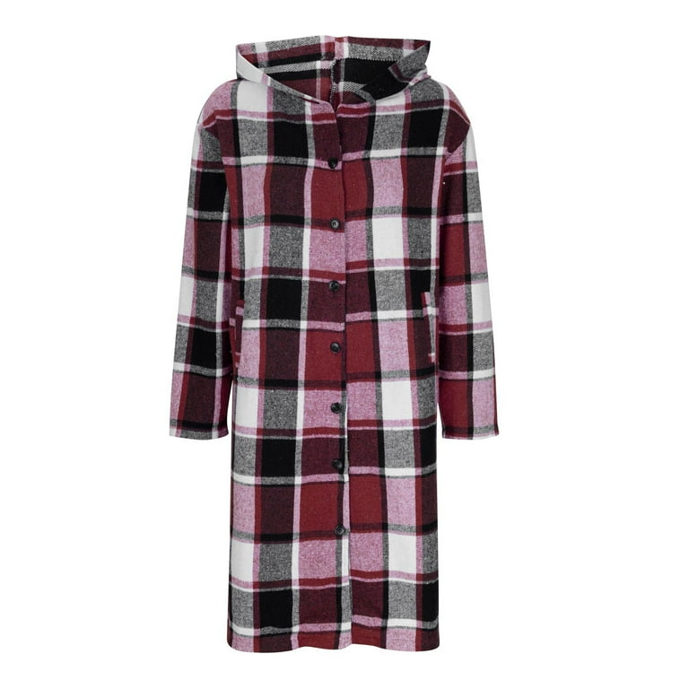 Titcea Womens Plaid Shacket Jacket Fall Fashion Hooded