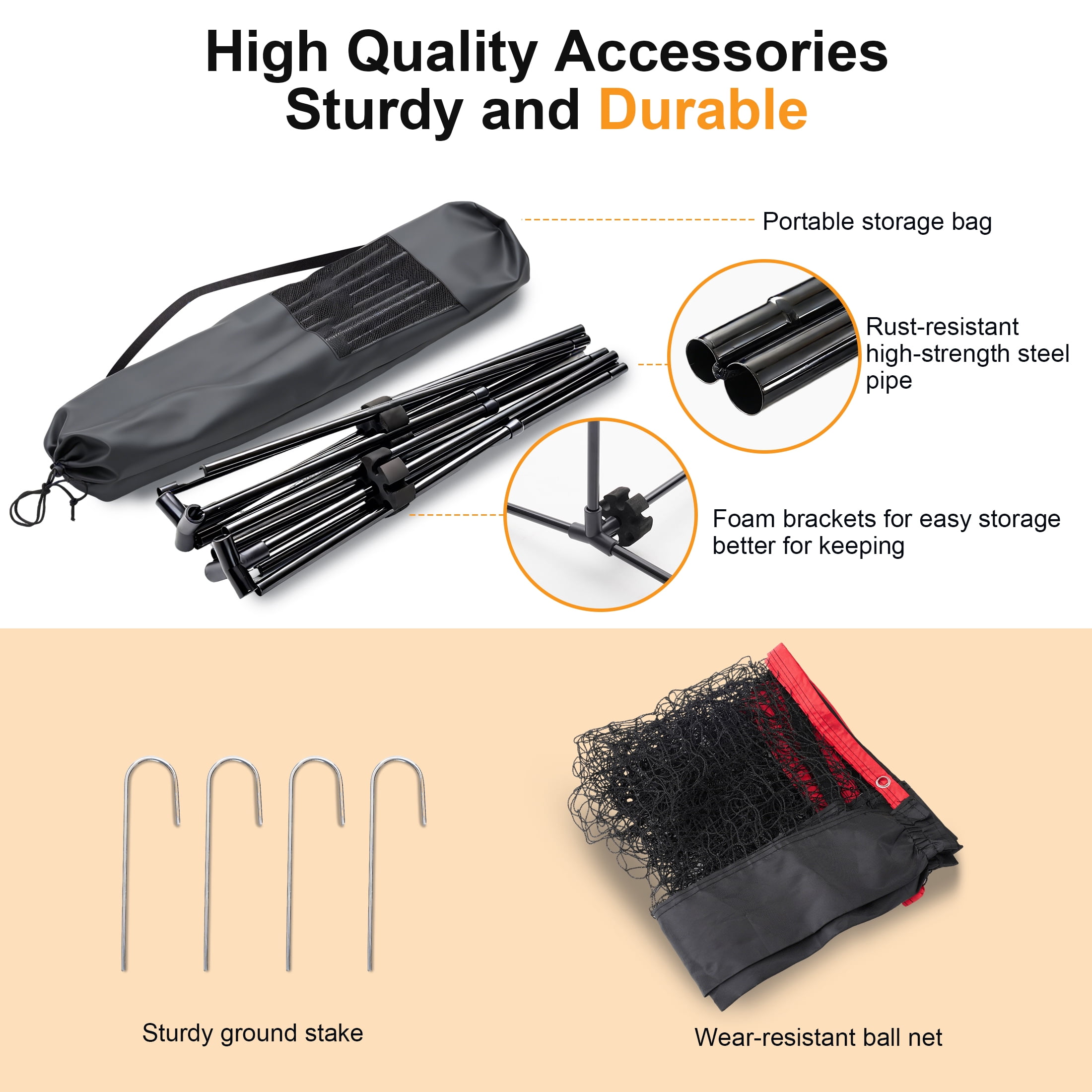 JIOABL Portable Badminton Net Set, 14FT Adjustable Height for Outdoor & Indoor Use, Includes Carry Bag, Easy Setup No Tools Needed, Red-Black