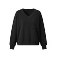 thumbnail image 4 of Hurxie Womens V Neck Cropped Sweatshirt Casual Pullover Tops Cropped Length with Chest Pocket Drop Shoulder Casual Fall Style Black,L, 4 of 6