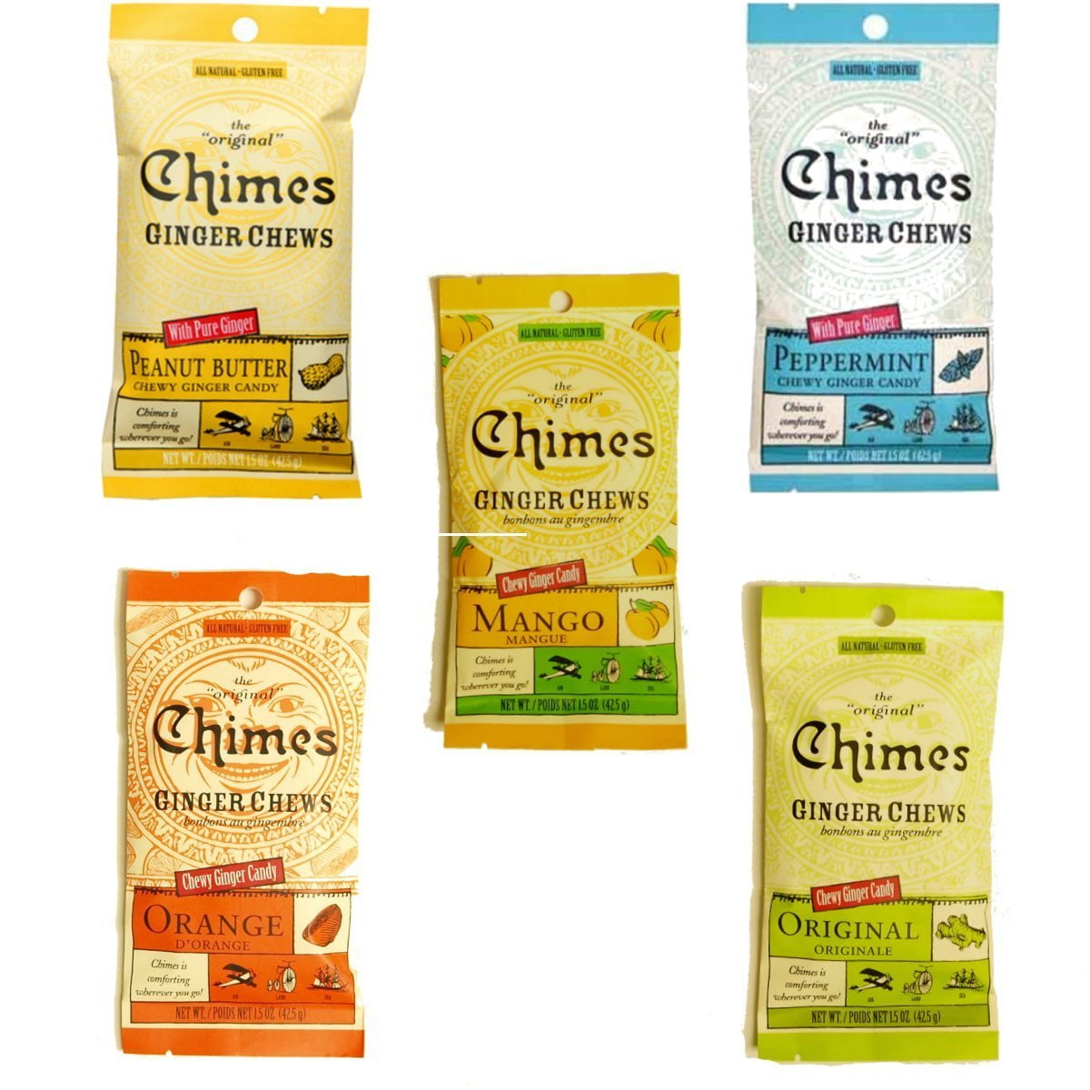Chimes Ginger Chews 5 Pack All Flavors! (Original, Mango, Orange