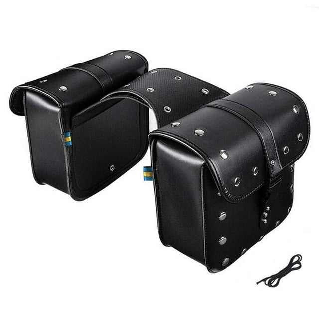 Black PU Leather Motorcycle Saddlebag Set - Retro Stylish, Large Capacity Storage for Essentials, Quick-Release Buckle, Waterproof Design, Easy Installation with Attached Ropes - Compatible with Most