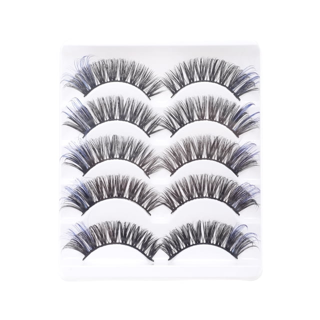 Unique Bargains 5 Pair 3D Curly Mixed Color False Eyelashes for Makeup Blue