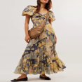 thumbnail image 2 of PENGXIANG Robe à Manches Courtes Imprimé Fleurs avec Décolleté Sweetheart pour Femme, 2 of 5