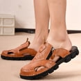 thumbnail image 6 of Domuza Men's Leather Fisherman Sandals Non-Slip Breathable Casual Outdoor Shoes Slide Flat Sandals Hollow Slip-on Beach Shoes for Summer Brown 10.5 (EU-46), 6 of 6