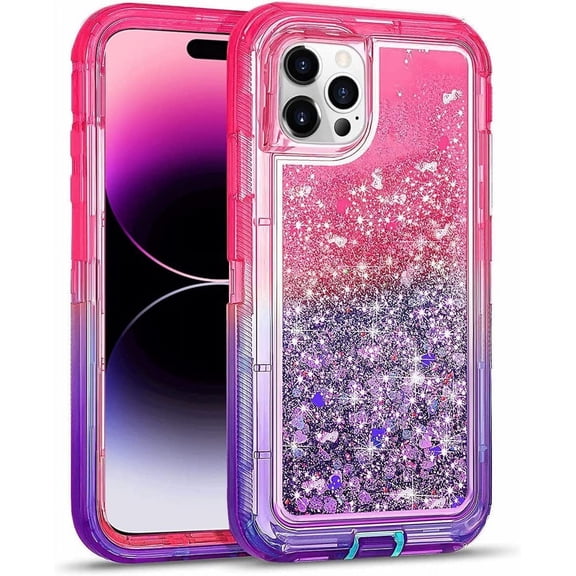 For Apple iPhone 14/13/12/11  Shockproof Glitter Liquid Defender Women Girls Case Cover