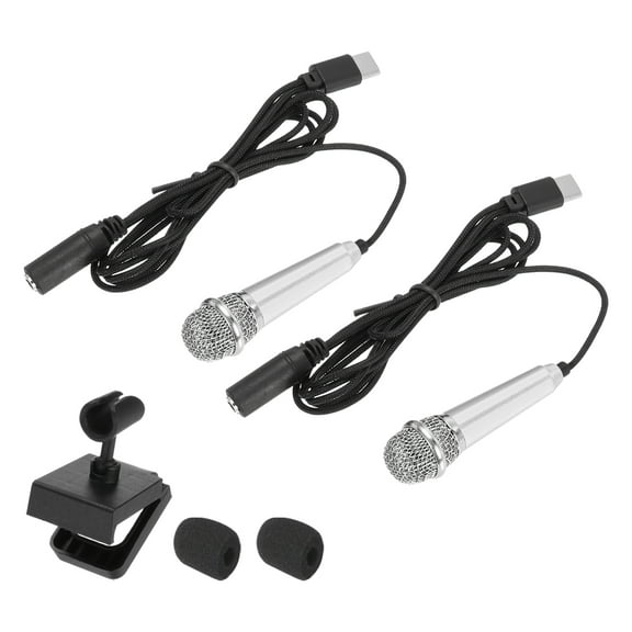 2 Pcs Mini Microphone, Mini Mic Tiny Microphone Phone Type C Mic Small Microphone with Sponge Cover for Record Phone Voice, Silver