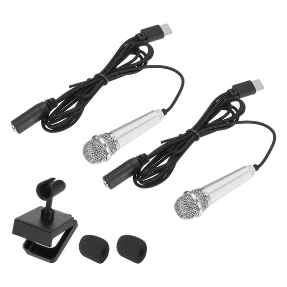 2 Pcs Mini Microphone, Mini Mic Tiny Microphone Phone Type C Mic Small Microphone with Sponge Cover for Record Phone Voice, Silver