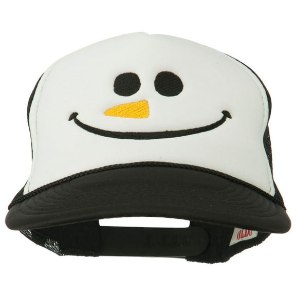 Christmas Snowman Smile Embroidered Foam Cap - Black White OSFM