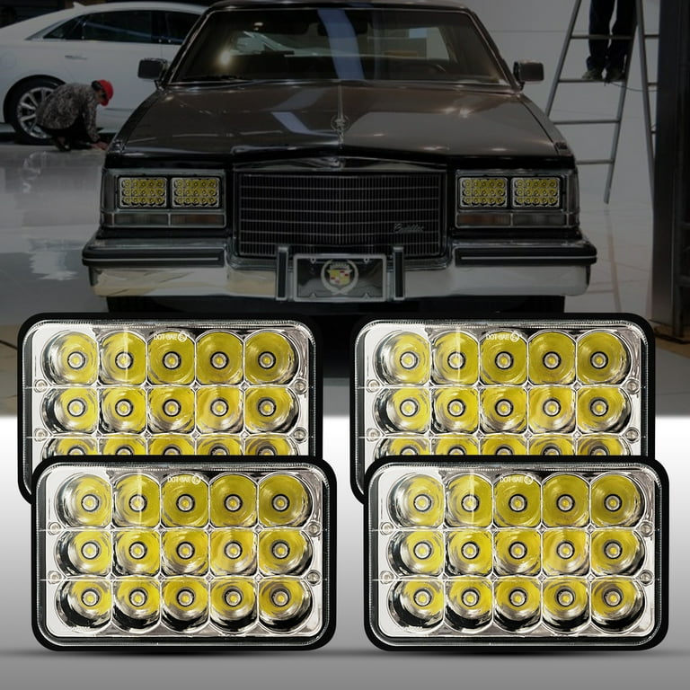 Costway LED Headlights 4PCS 4X6 Inch Hi/Lo Sealed 45W Rectangle for  Peterbilt Kenworth