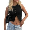 thumbnail image 2 of Womens Sleeveless Cropped Sweater Vest Summer Trendy Knit Crop Tank Tops Crewneck Button Y2K Going Out Top Black M, 2 of 7