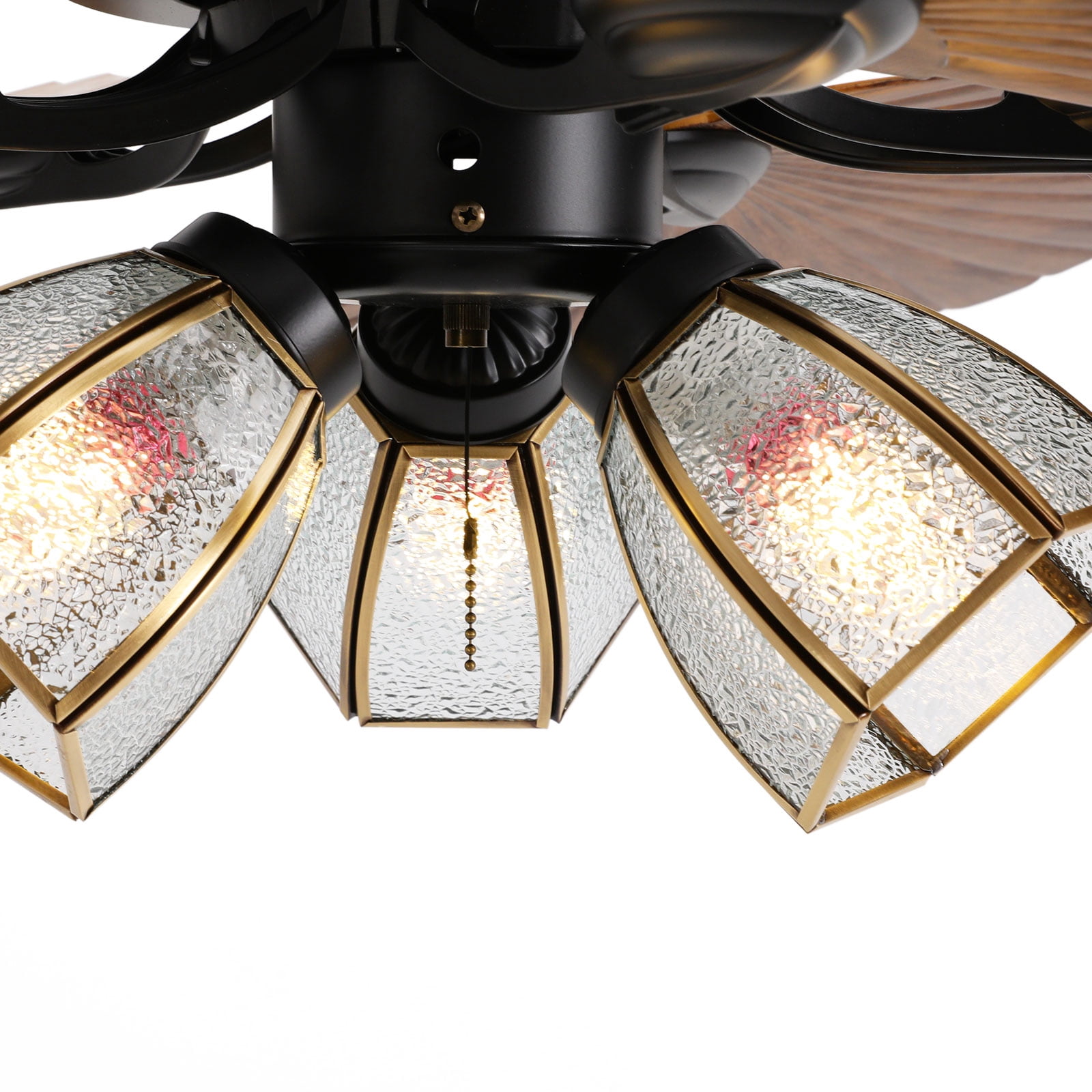 Black ABS 52-Inch Fan Chandelier Remote Control Positive And Negative Three-Burner Black Leaf Fan Ceiling Lamp