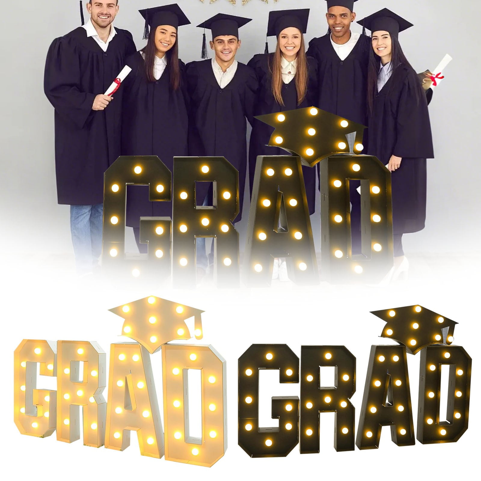 Large Grad Light Up Letters Graduation Cap, Ongmies 2025 Graduation Class Letters – 2.3Ft Large White Graduation Decorations with Dot & Cap, Light-Up "Class of 2025" Sign, White70Cm