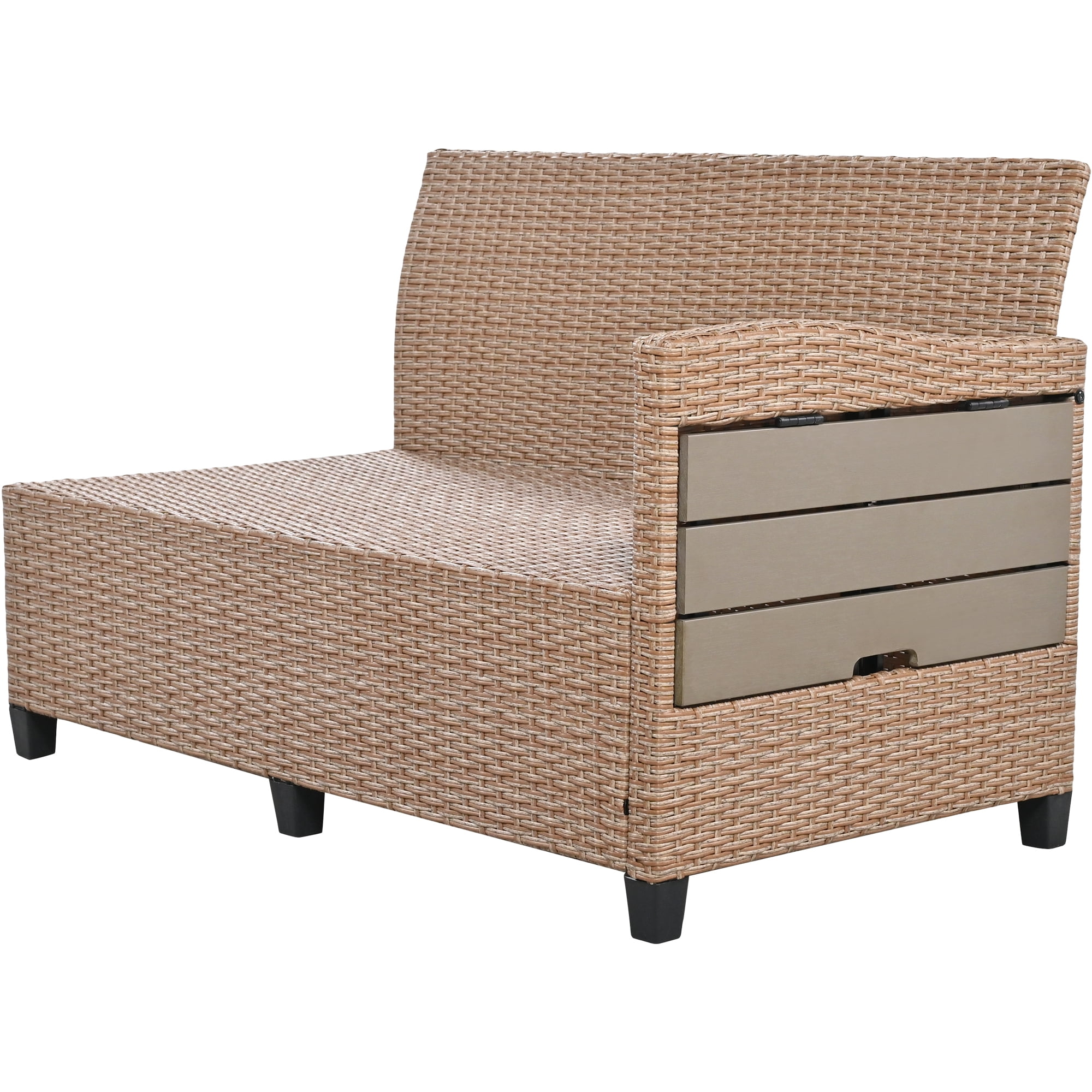 5 Pieces Patio Furniture Set, Outdoor All Weather Sectional Wicker Conversation Set with 2 Extendable Side Tables & Table, Brown