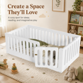 thumbnail image 6 of Miniyam Twin Floor Bed for Kids with Door and Guardrails, Low-Profile Wood Bed Frame, White, 6 of 8