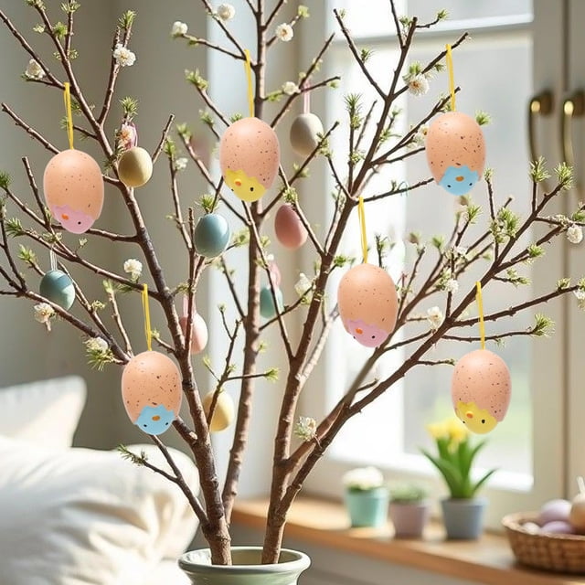 Decoraciones de Pascua, regalos de Pascua, adornos de Pascua, 6 piezas de huevos de Pascua colgantes, decoración creativa, huevos rotos, huevos de Pascua, decoraciones de Pascua, arreglo de escena, co