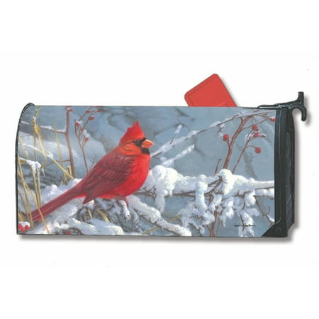 Snow Magnetic Mailbox Cover - Cardinal in Snow Winter Magnetic Mailbox Cover Birds Seasonal MailWraps Standard