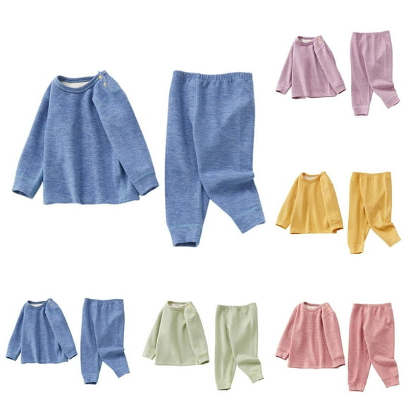 Swuxness Toddler Fleece Sets, Kids Long Sleeved Sets, Kids Children's Solid Long Sleeved Round Neck Top and Pants Warm Suit Blue, 110