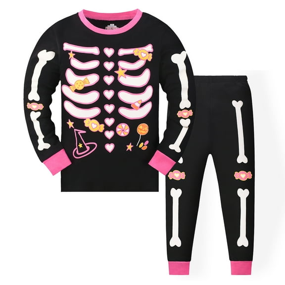 Boys Girls Long Sleeve Pajama Set Soft Sleepwear Outfit For Toddler Children Halloween Glow In The Dark
