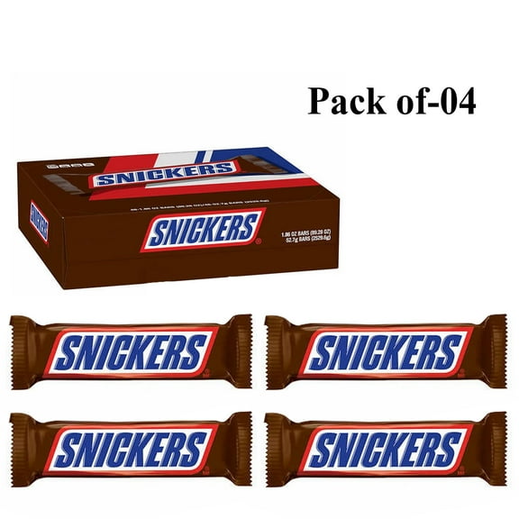 Pack Of 4 Snickers Full Size Chocolate Candy Bars | 1.86 Oz Per Bar | Crown Craze