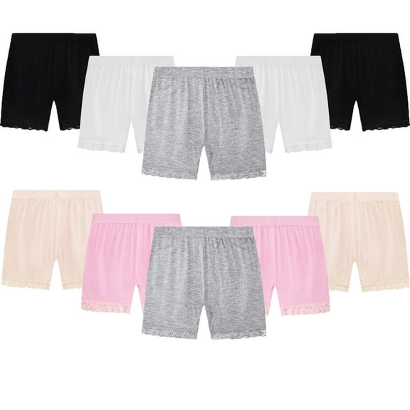 Skibeaut Girls Dress Shorts Underskirts Safety Dance Black White Cycling Bike Shorts 5 Pack Summer Lace Shorts 2-10 Years