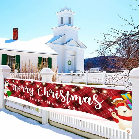 Christmas Banner Outdoor - 98.42x19.68 Inches, Christmas Front Porch Trim, Christmas Yard Banner, Christmas Yard Trim