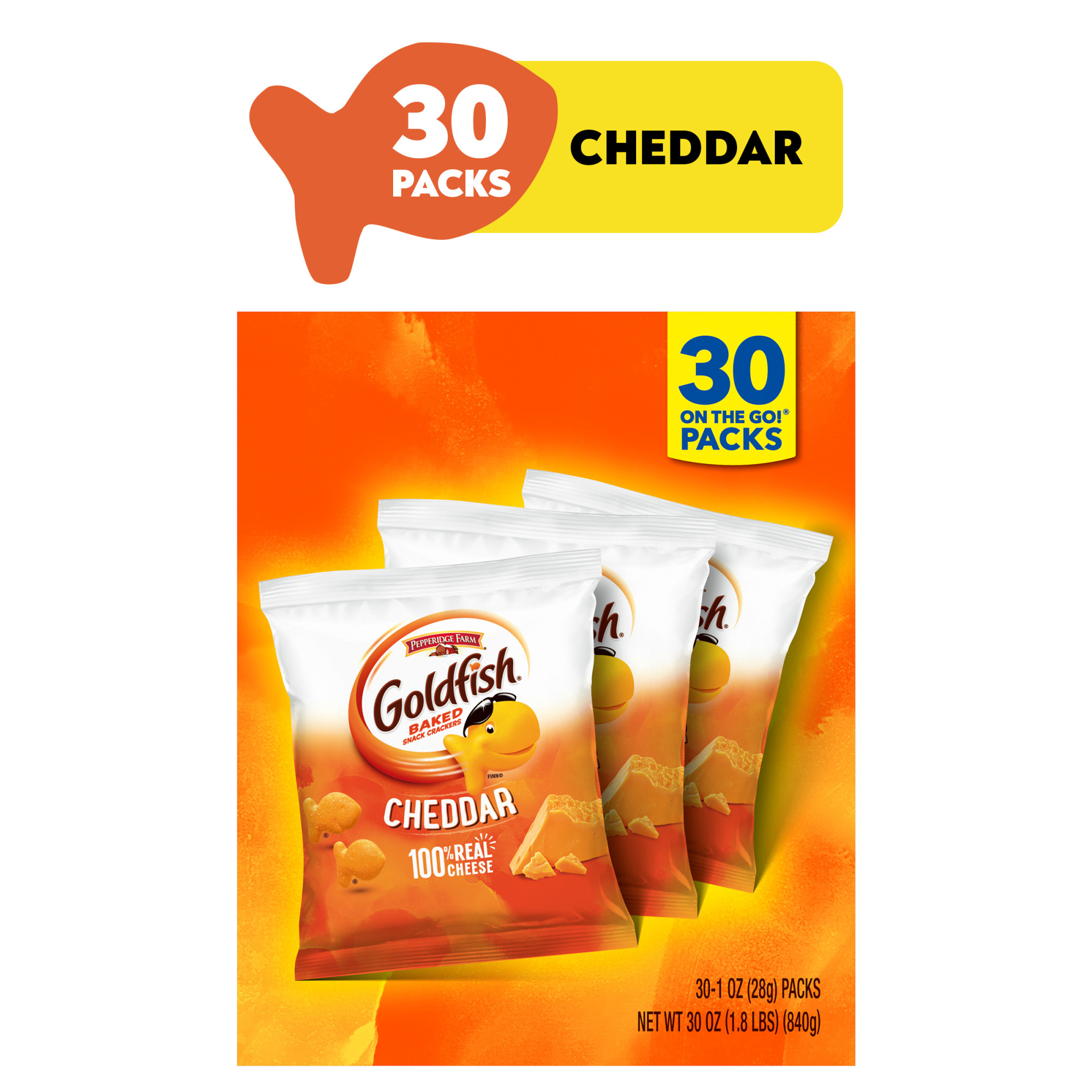 Goldfish Cheddar Crackers, Snack Pack, 1 oz, 30 Count Multi-Pack Box