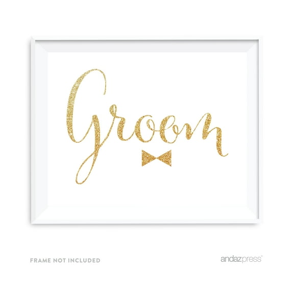 Groom Gold Faux Glitter Wedding Party Signs