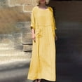 thumbnail image 2 of Jinhomg Women Casual Long Sleeve Maxi Dress Lightweight Cotton Linen Beach Loose Fit Comfy Crewneck Midi Dress 2025 Spring Dresses with Pocket Yellow XXXXL, 2 of 7