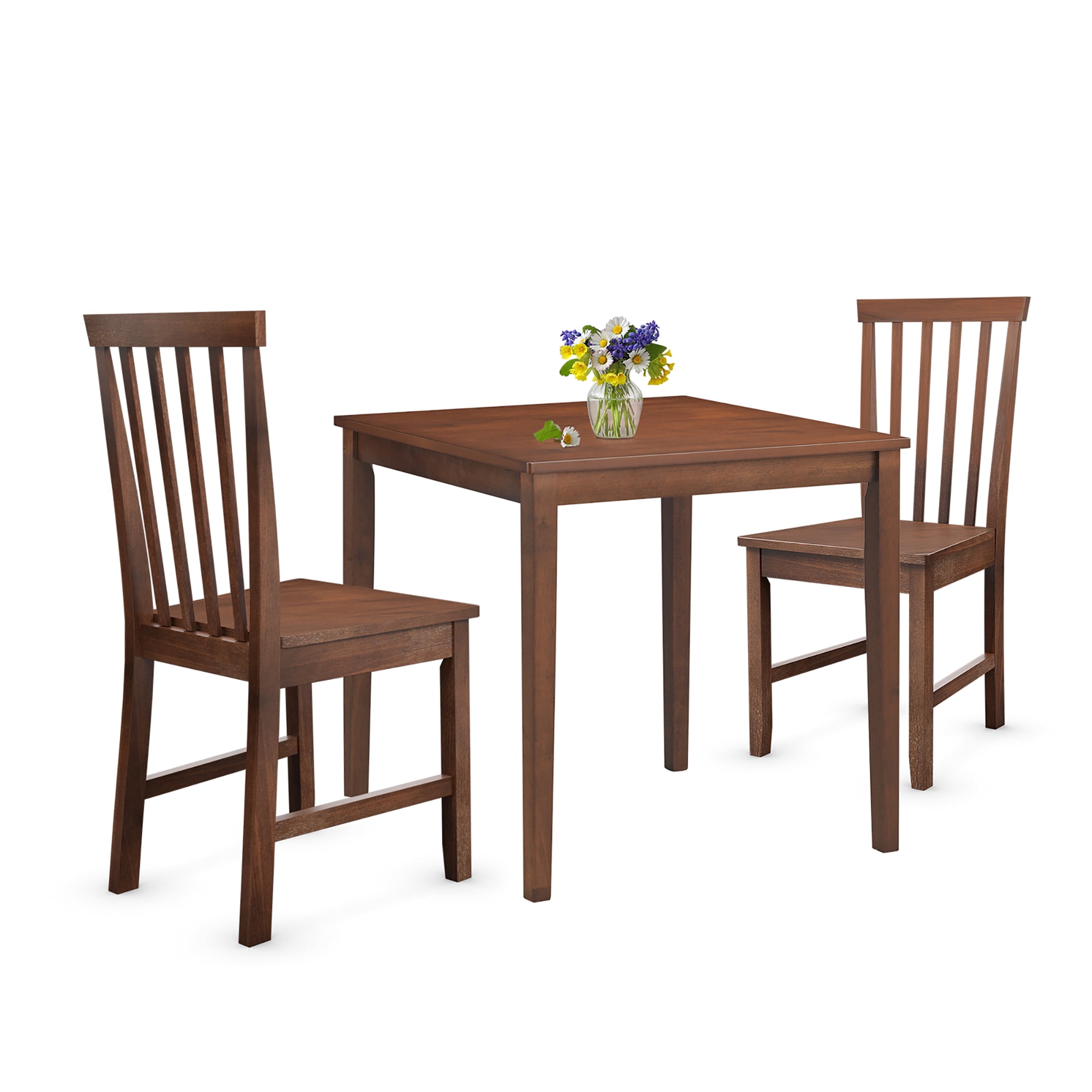 Costway 3Piece Dining Table Set 2 Slat Back Chairs with Wood Leg Kitchen Furniture