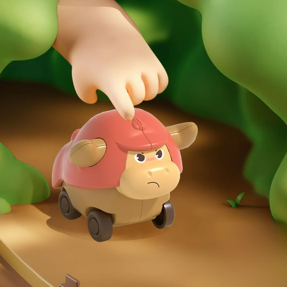 Loespoir Press and Go Inertia Car with Farm Animal Designs, Cute Pet Themed Vehicle Toy for Small Hands, Sturdy Construction, Educational Fun for Preschoolers, Red