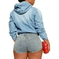 thumbnail image 2 of Women's Half Zip Denim Hoodie Pullover Jacket Jean Sweatshirt Tops, 2 of 5